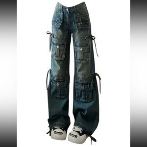 Multi-pocket Jeans High Waist Loose Casual Wide Leg Straight Pants